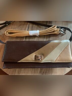 ALDO Colorblock Brown Tan Leather Envelope Clutch Crossbody Bag 3-Way